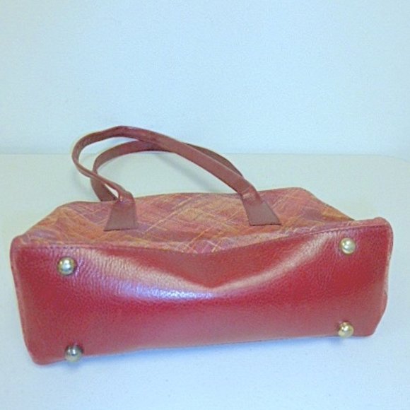 Sarah Shaw red leather + fabric tote bag - Picture 4 of 5